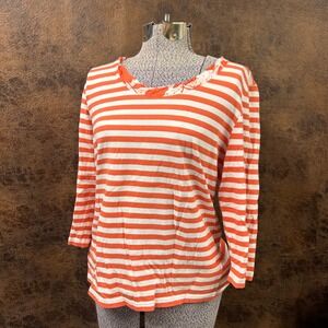 Coldwater Creek Orange and white striped top with coordinated‎ floral neckline